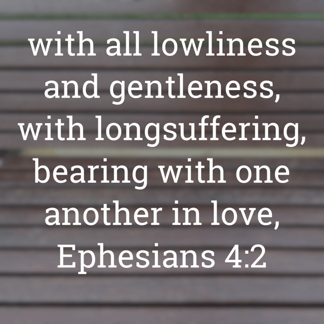 Image bearing the text:
with all lowliness and gentleness, with longsuffering, bearing with one another in love, Ephesians 4:2
The background is a photograph shot by Gary Lum of a bench at Henley Beach.