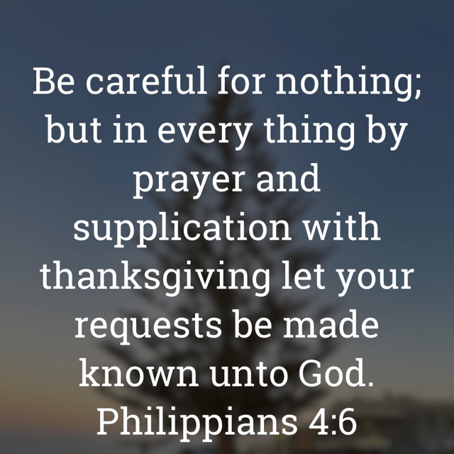 The image bears the text:
Be careful for nothing; but in every thing by prayer and supplication with thanksgiving let your requests be made known unto God.
Philippians 4:6 KJV