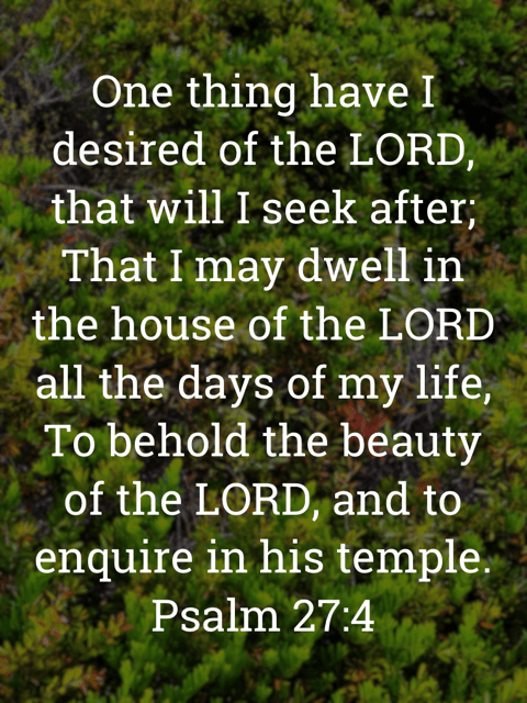 The image bears the text:
One thing have I desired of the LORD, that will I seek after;
That I may dwell in the house of the LORD all the days of my life, To behold the beauty of the LORD, and to enquire in his temple.
Psalm 27:4 KJV 