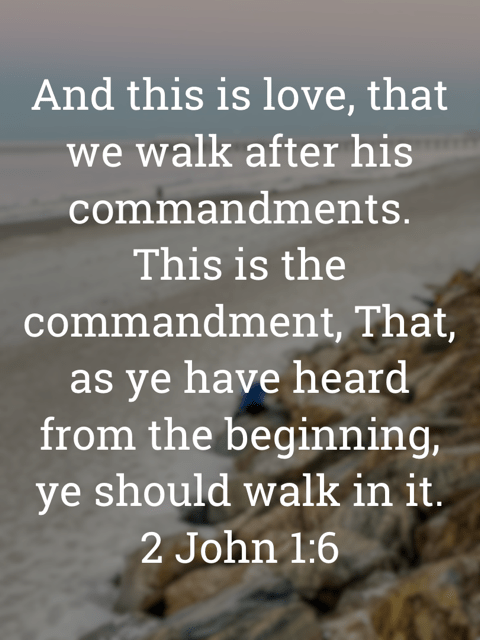 The image bears the text: And this is love, that we walk after his commandments.
This is the commandment, That, as ye have heard from the beginning, ye should walk in it.
2 John 1:6 KJV