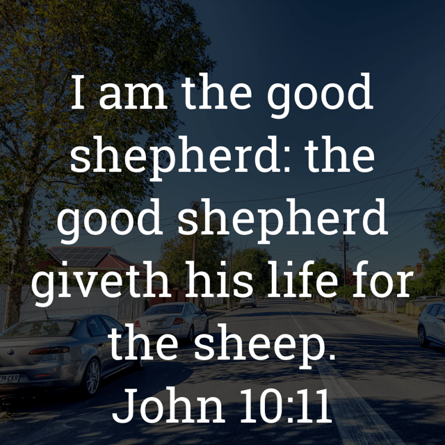 The image bears the text:
I am the good shepherd: the good shepherd giveth his life for the sheep.
John 10:11 KJV