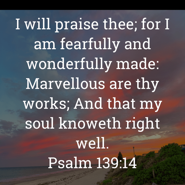 The image bears the text:
I will praise thee; for I am fearfully and wonderfully made:
Marvellous are thy works; And that my soul knoweth right well.
Psalm 139:14 KJV