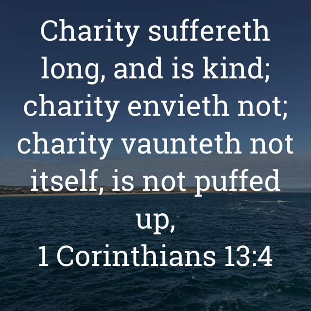 The image bears the text:
Charity suffereth long, and is kind; charity envieth not; charity vaunteth not itself, is not puffed up,
1 Corinthians 13:4 KJV