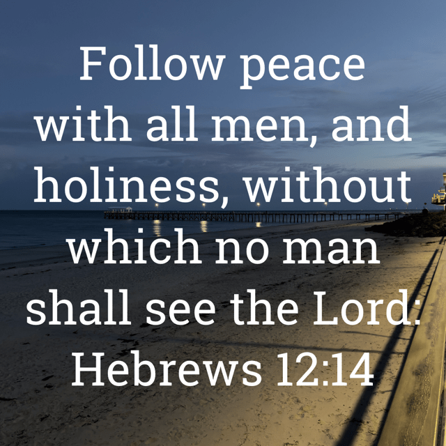 The image bears the text:
Follow peace with all men, and holiness, without which no man shall see the Lord!
Hebrews 12:14 KJV