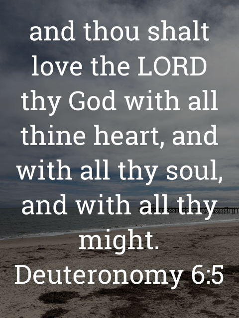 The image bears the text:
and thou shalt love the LORD thy God with all thine heart, and with all thy soul, and with all thy might.
Deuteronomy 6:5 KJV